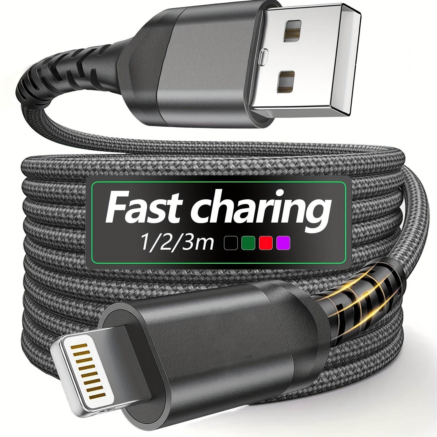 Image of Usb-a To Lightning Charger Cable | Nylon Braided, Fast Charging, Compatible With For Iphone 12/11/11pro/11max/x/xs/xr/xs Max/8/7/6/5s/se/ipad Mini Air, 12w Power Output, Binboom Brand