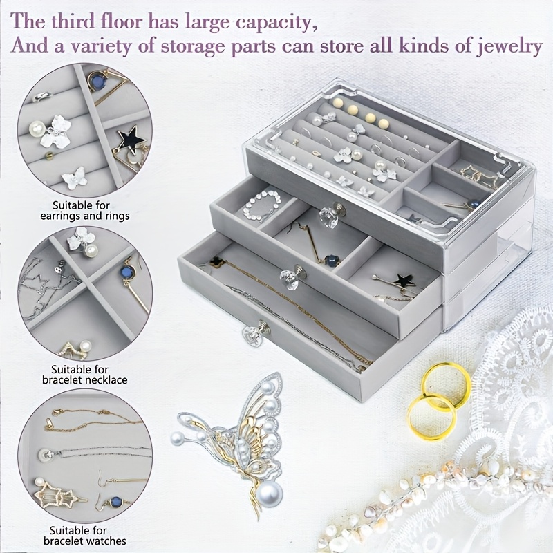 2pcs jewelry storage box set three layer portable with glass lid organizer for earrings display and ring display Product details 2