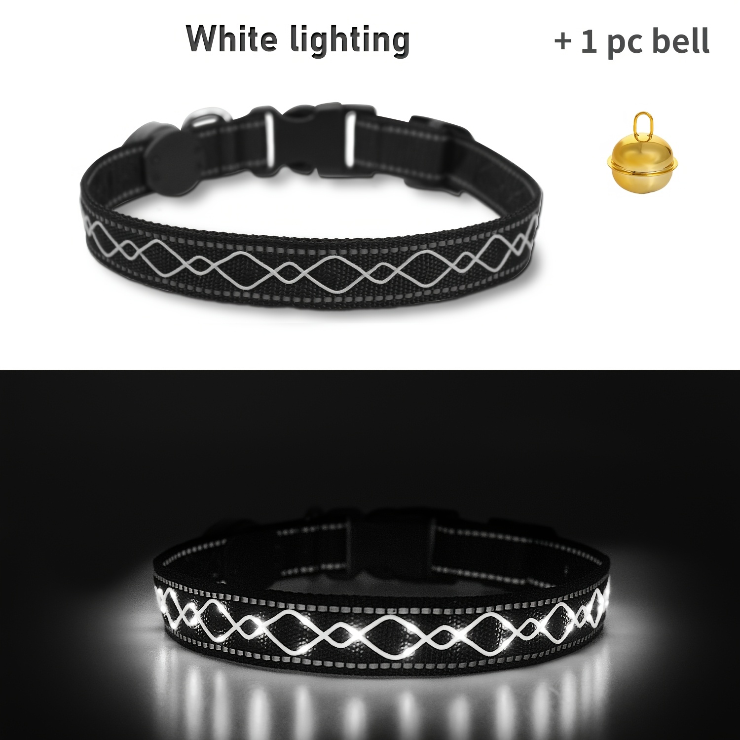 Rechargeable LED Dog Collar Set with Decorative Pet Bell
