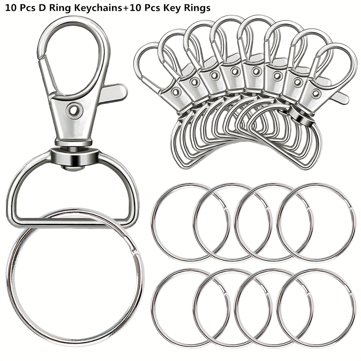 Image of 20/40pcs D-shaped Keychain Ring Set For Additions, Decorative Keychain Clips, Keyring Crafts, Spring Hooks, And Rotating Chain Hooks