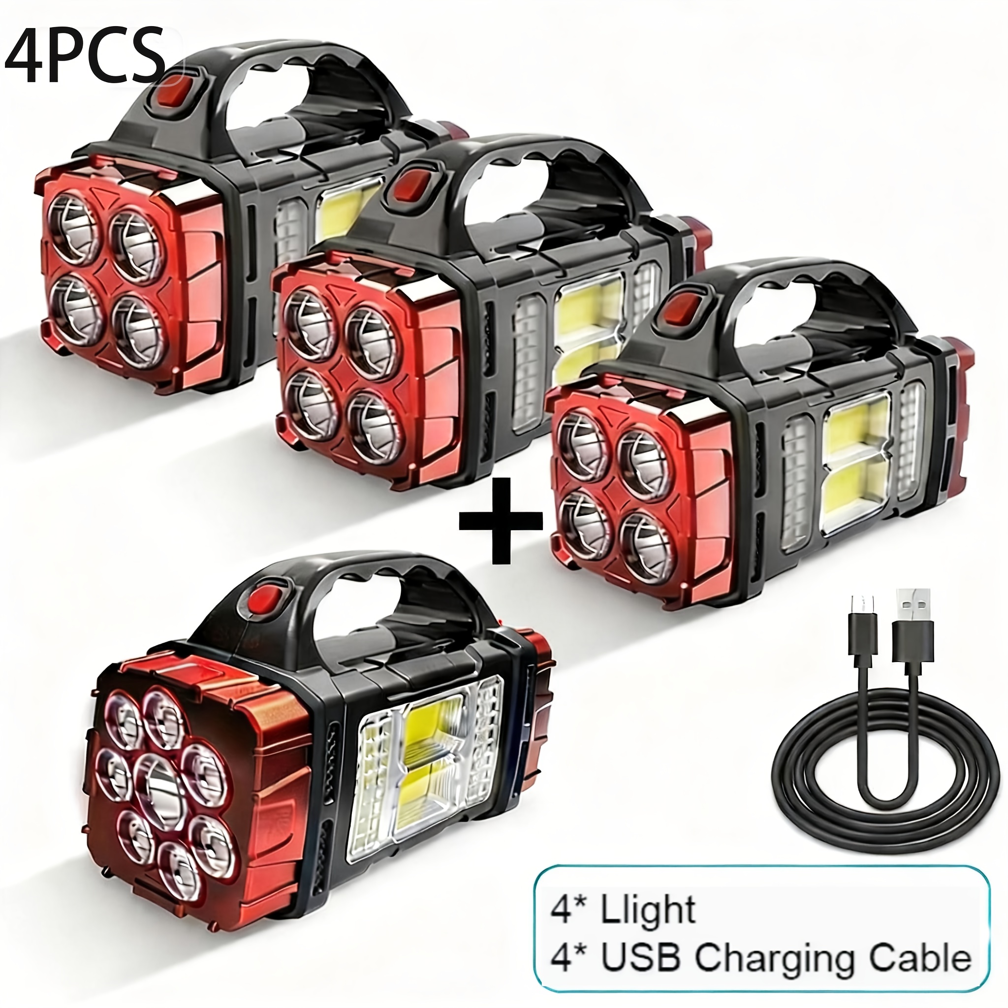 TEMU 1pc/4pcs[outdoor ]solar & Usb Rechargeable Led Lantern Flashlight With 1800mah Nickel Battery, Tactical Cob Work Light, 4 , Emergency Power Bank