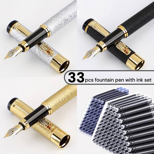 imagen del artículo kit de pluma estilográfica de metal de lujo de 33 piezas, plumas estilográficas doradas/plateadas/negras y 20 /10 , punta de de 0.5 mm/ef, plumas de caligrafía de escritura para / , negocios o regalo de escritura para
