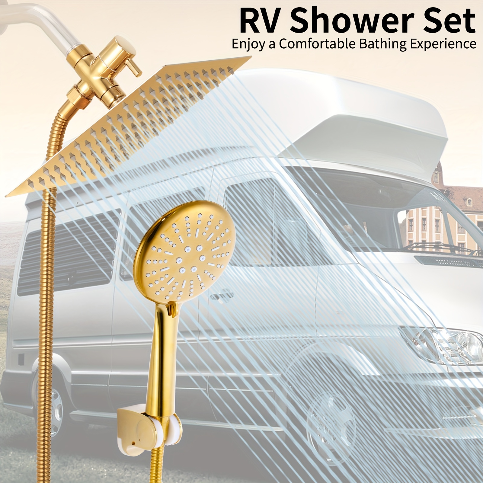 Golden High Pressure Square Rain Shower Head and Handle Set