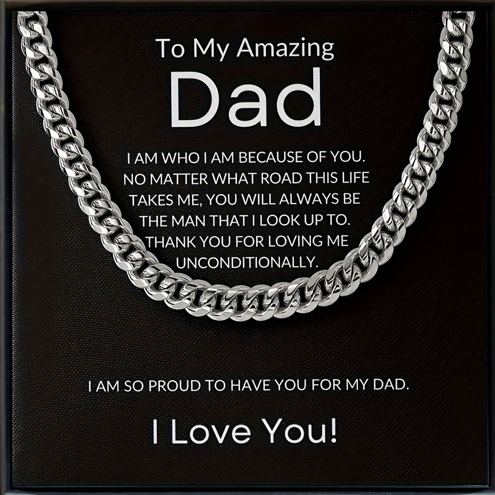 

Get An Amazing Dad Creative Hip-hop Chain Necklace Durable Stainless Steel Necklace Decoration Accessory Holiday Gift With Card Gift Box