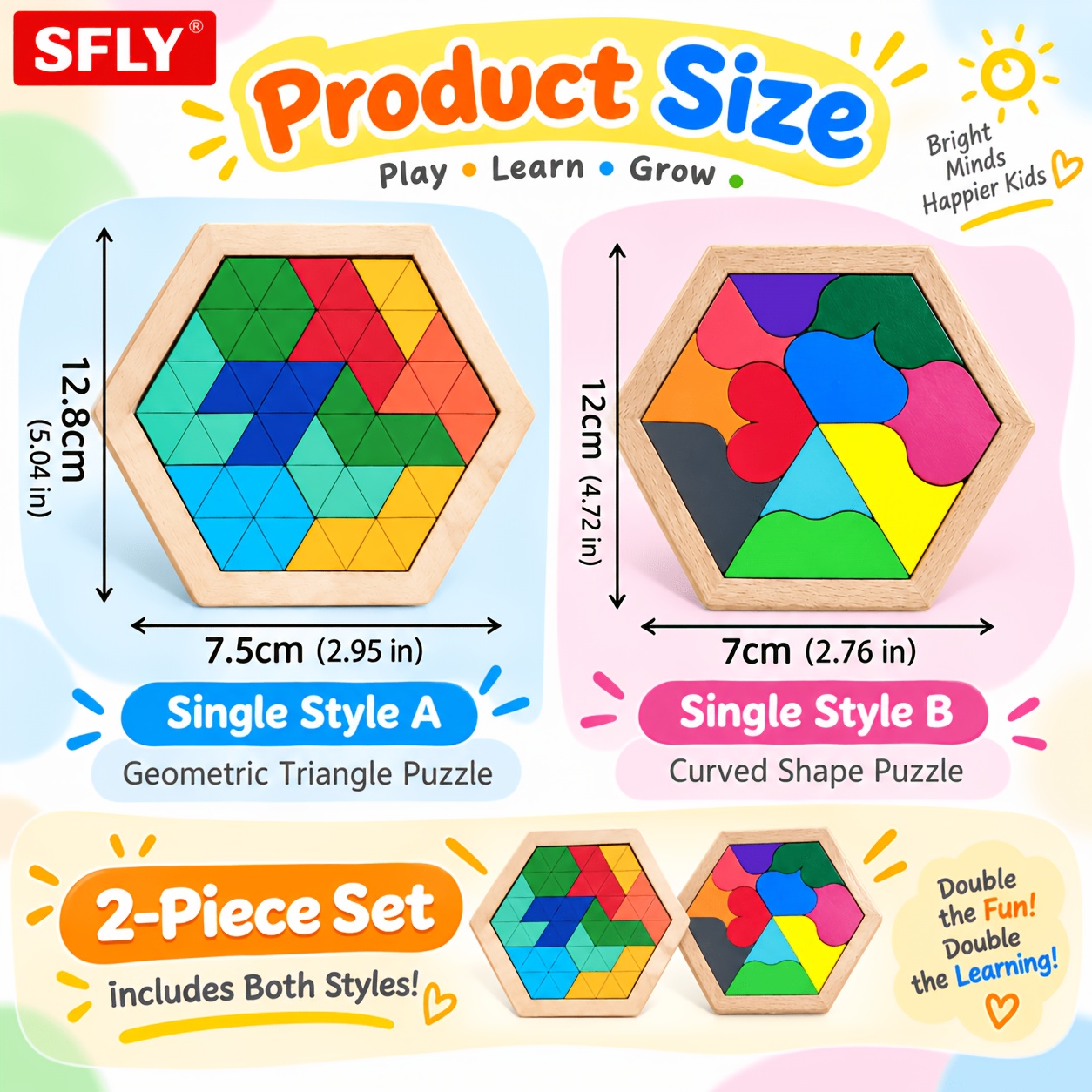 SFLY Wooden Hexagon Geometric Shape Toy