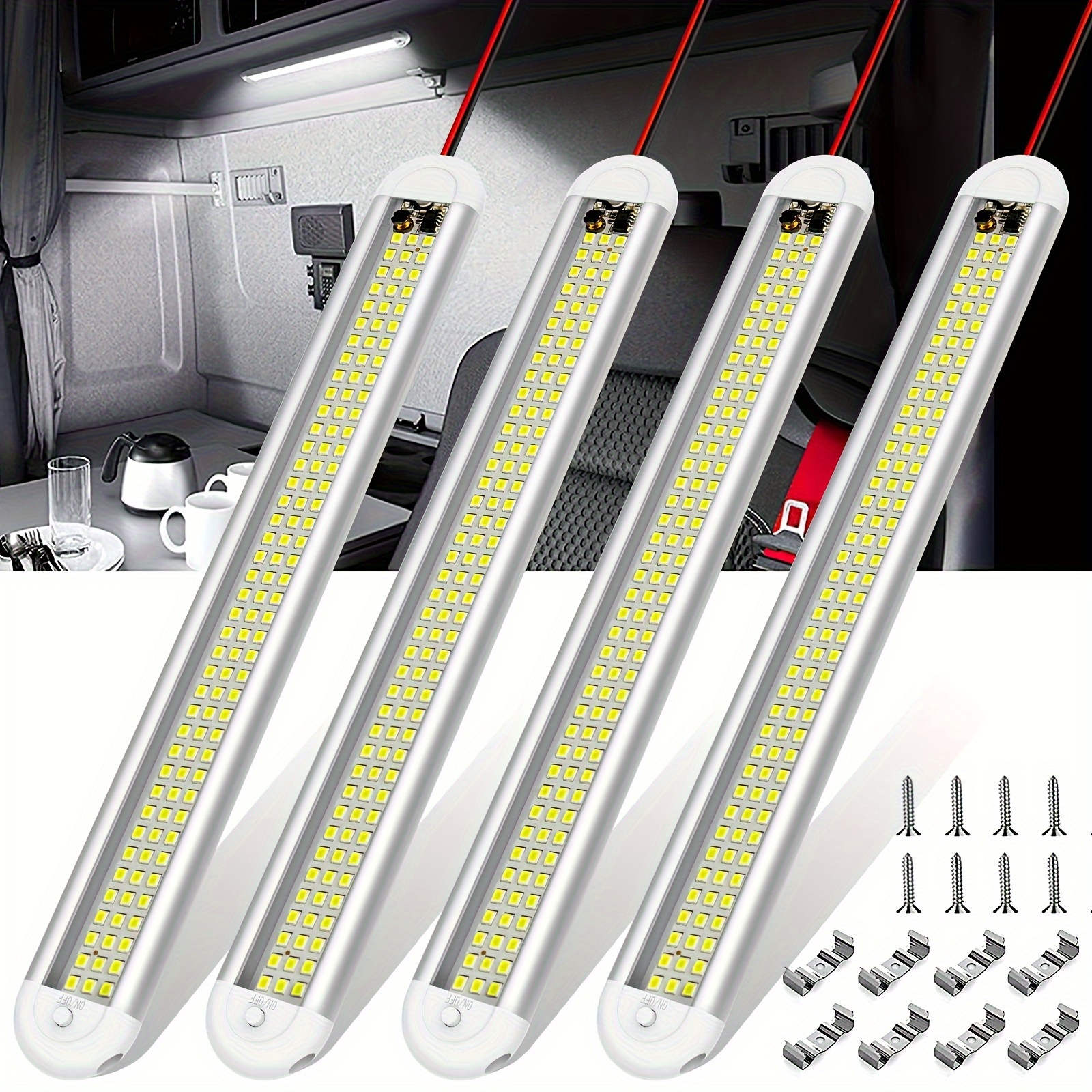 

4-piece 12v Led Interior Light Bars - 120 Leds, 1500lm, 8w Dc With On/off Switch For Rvs, Trucks, , Boats & More