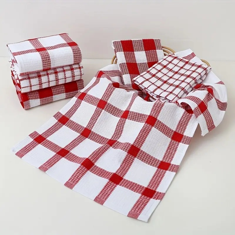 Red Plaid Waffle Clean Cloth - Soft Absorbent Dish Towel - Multi-Color Options, Household Kitchen & Bathroom Multi-Purpose Wiping Cloth
