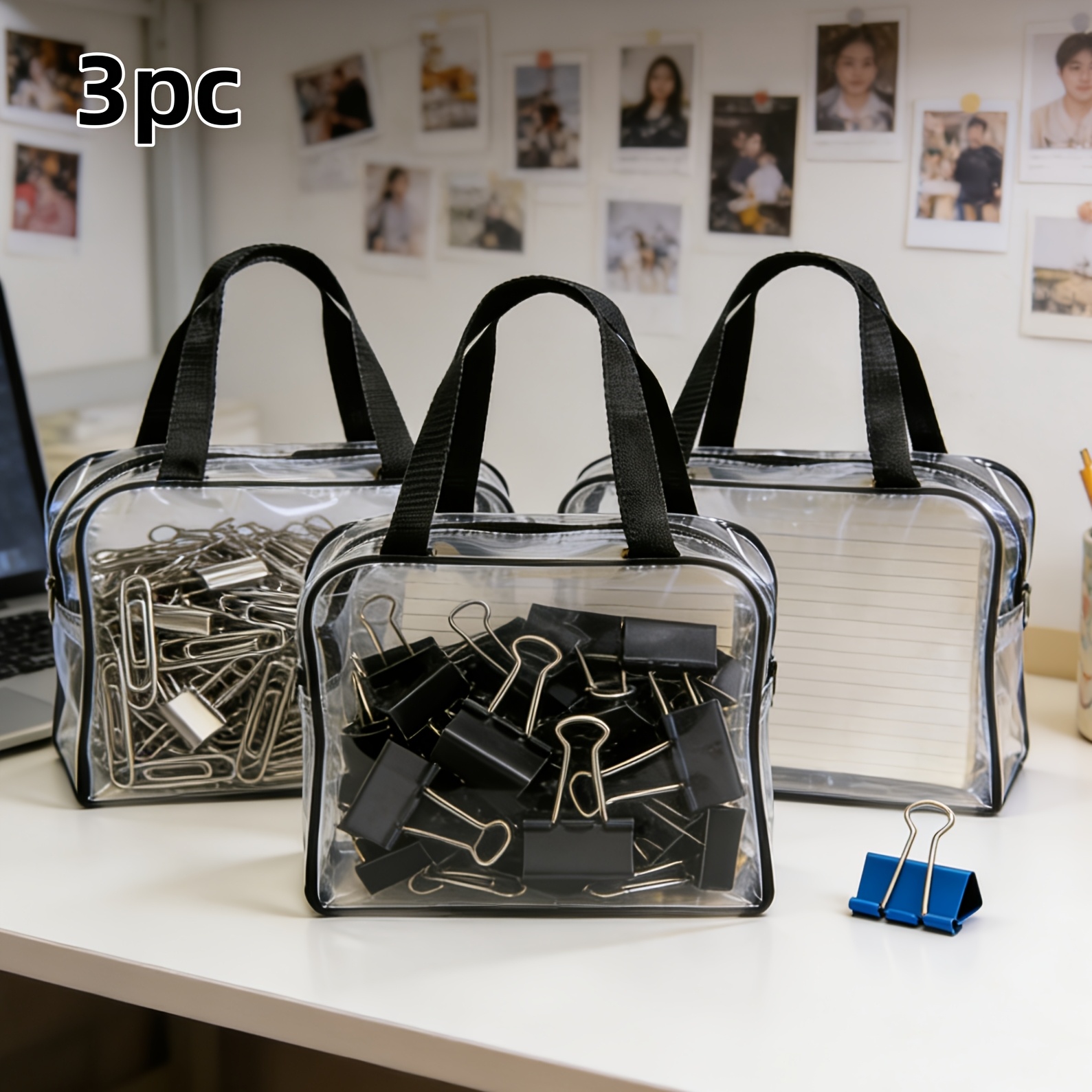 E-shop 3er-Set Extra Große Transparente Aufbewahrungsbeutel, Körbe mit Griffen und Reißverschluss, Robuste Verdickte Wiederverwendbare Reisetaschen mit
