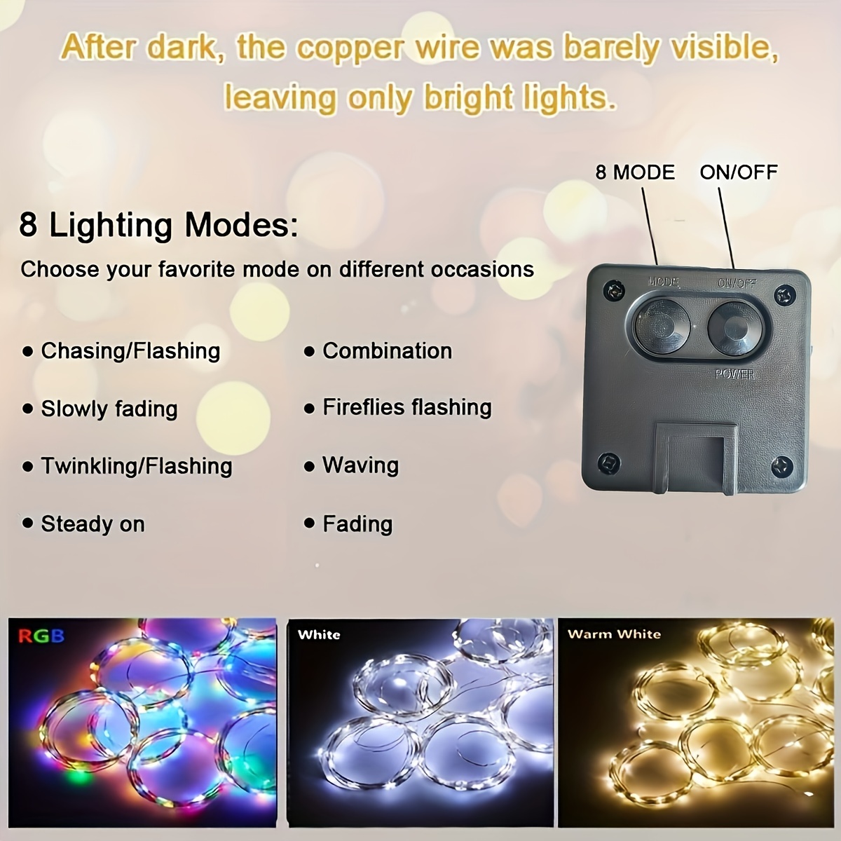 300/200 LED Solar Curtain Lights - 8 Lighting Modes, Fairy Tale Copper Wire Decor for Christmas, Weddings, Home & Garden, Outdoor 298.7cm x 298.7cm