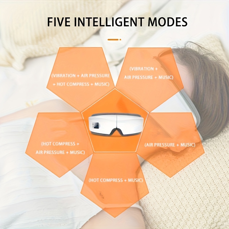 Smart Eye Massager with Heat Therapy - a Portable Rechargeable Device for Eye Relaxation, Featuring Air Pressure And Vibration, 5 Massage Modes, And a Foldable Design, Suitable for Home, Office, And Travel.