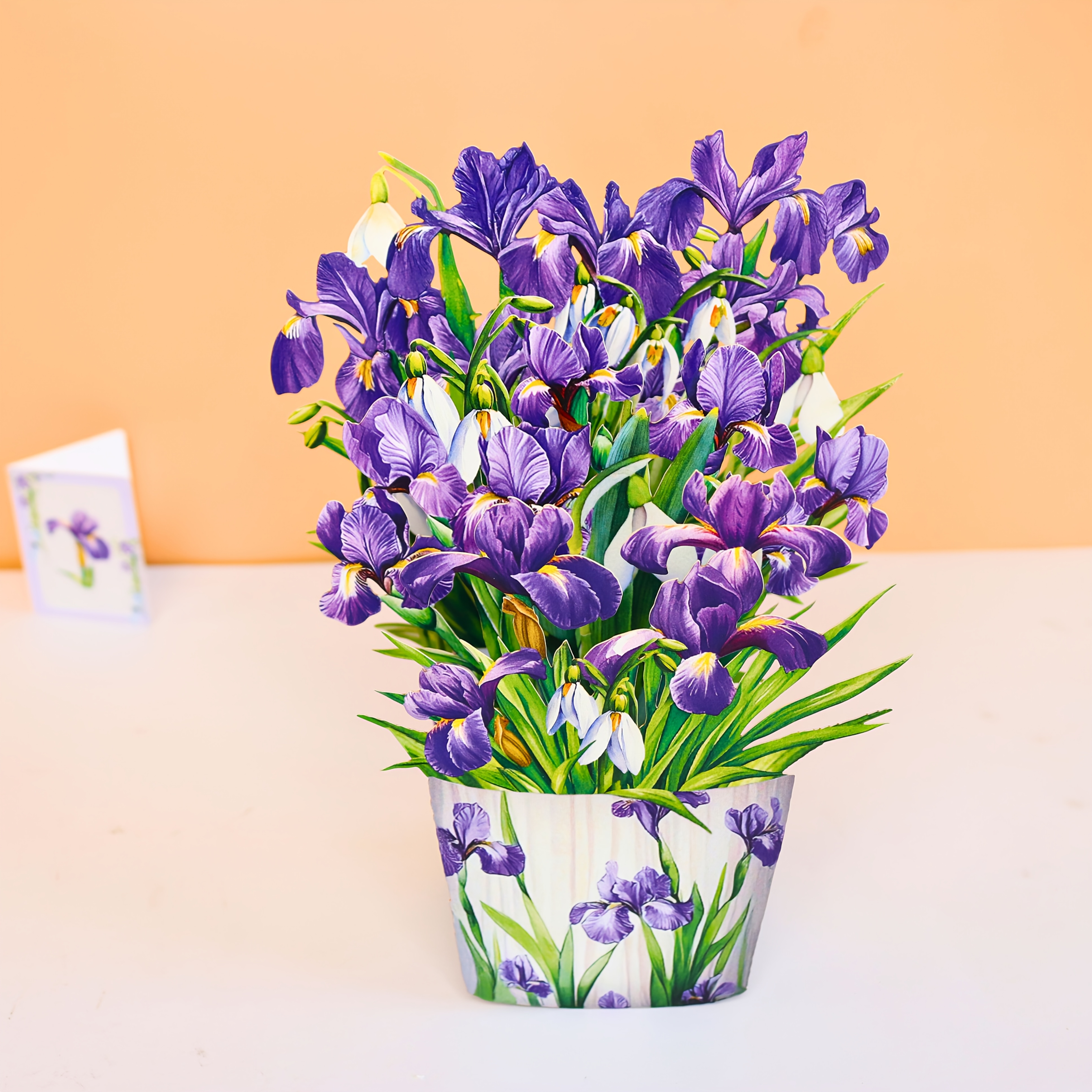 TEMU 1 carte pop-up fleur d'iris, bouquet d'iris violet et de dans un pot imprimé iris, décoration d'intérieur, fournitures de fête, pour ,
