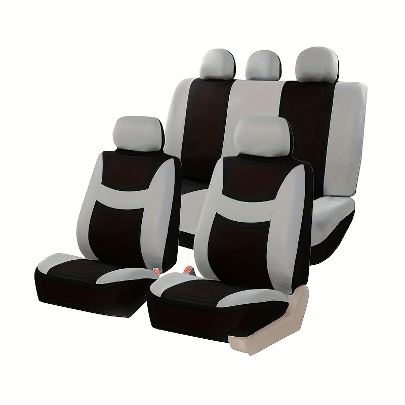 9pcs New Reversible Car Seat Covers Set For 5-seater Vehicles - 2 Front Seat Covers + 1 Rear Seat Back Cover + 1 Rear Seat Cover + 5 Headrest Covers, Christmas Gifts
