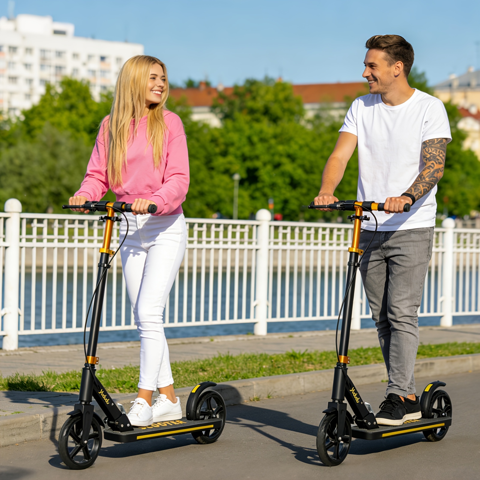 Image of Foldable Kick Scooter For Teens And Adults, 200mm Wheel Scooter With Dual Brakes, 3 Levels Of Height Adjustable Scooters