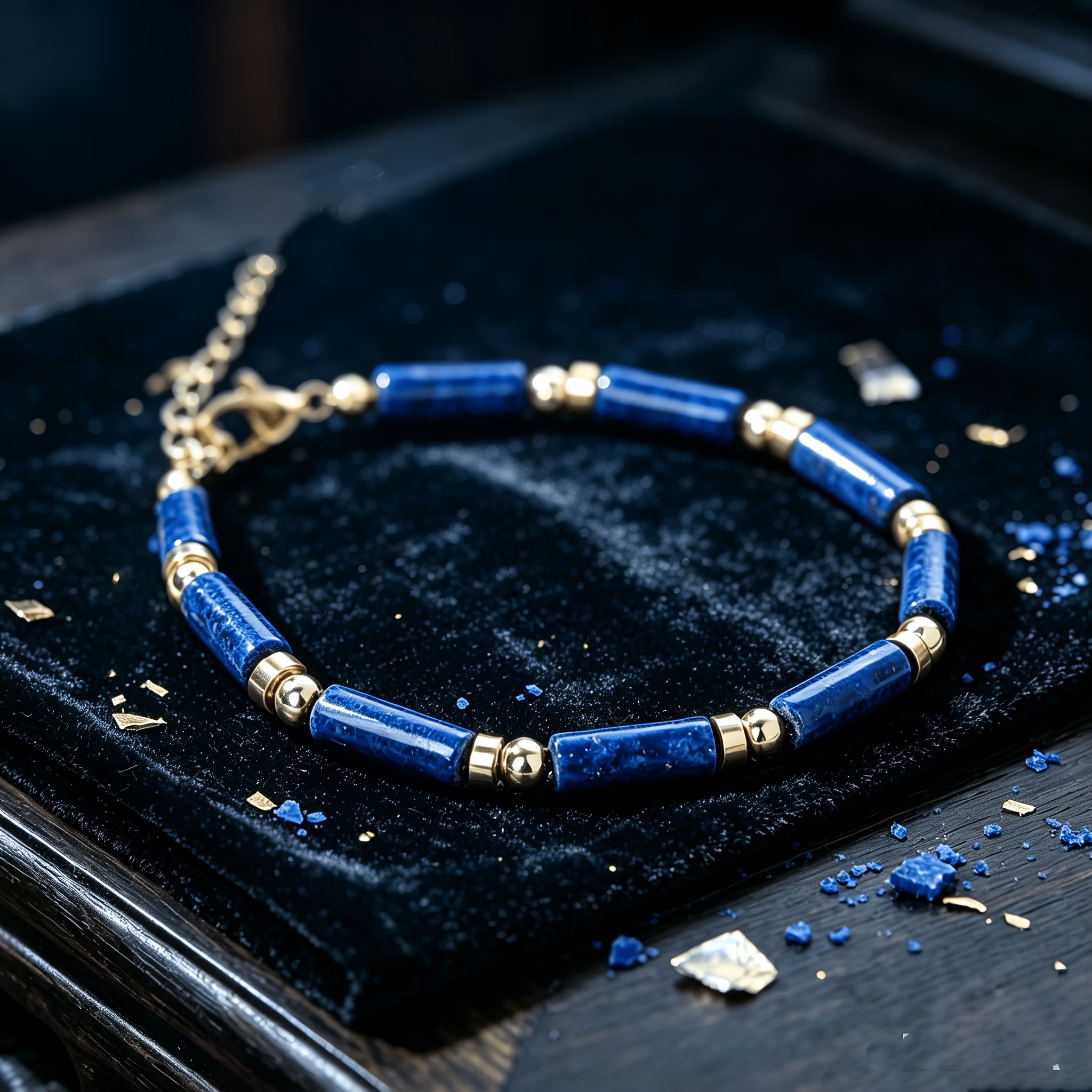 Vintage-Style Natural Stone Beaded Lapis Lazuli Bracelet