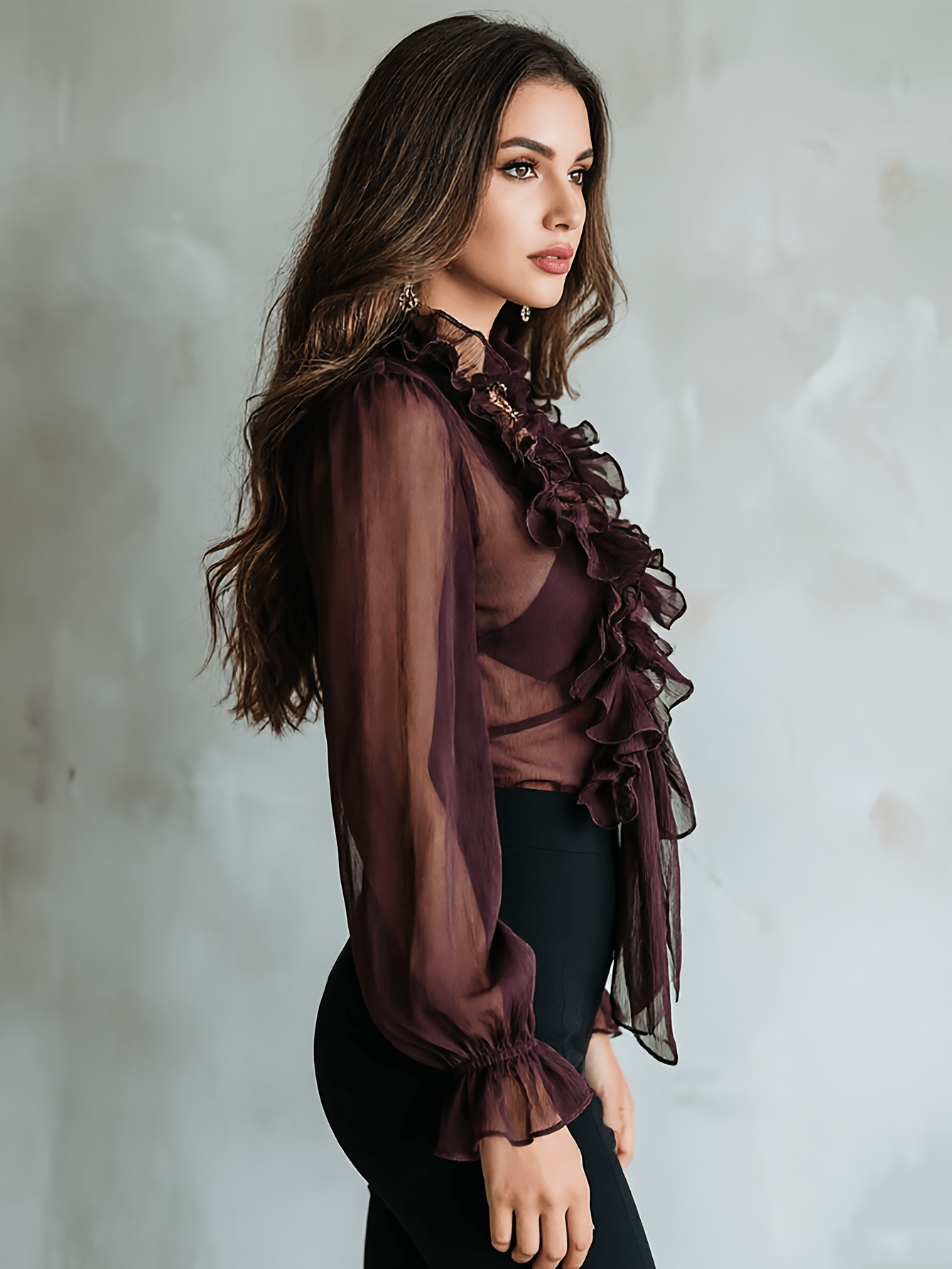 Womens Vintage Spring Long Sleeve Chiffon