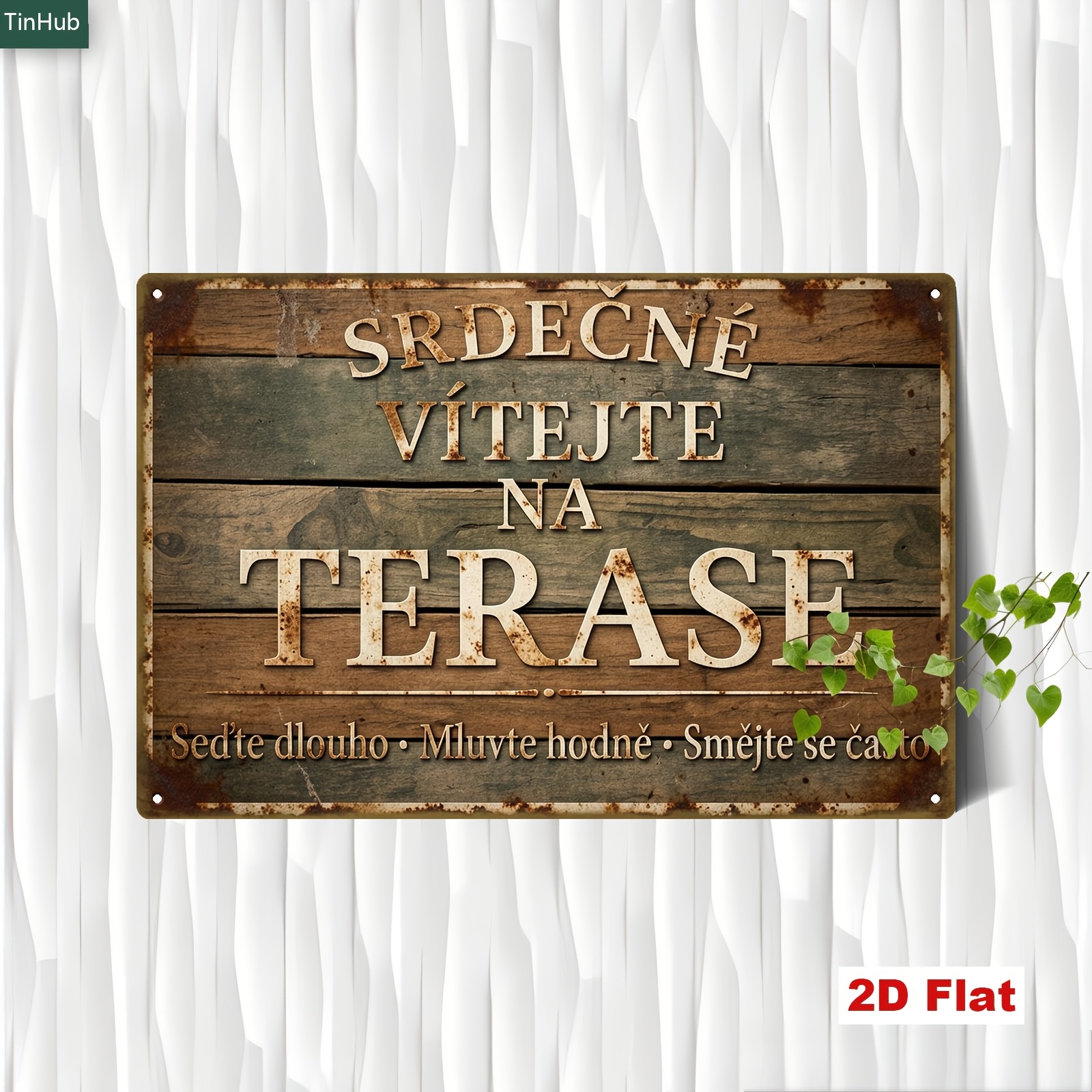 TEMU 2d Flat 1pc Of Vintage Czech Metal Sign, 7.87x11.81inch Iron Sign, With Welcome To And Warm Reminder, Wood Grain Background Design, Suitable For