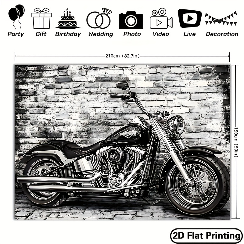 TEMU 2d Flat Banner 1pc 2d Polyester Party Banners-motorcycle Stone Wall - Perfect For Parties, Photo Booths And Outdoor Celebrations - Durable