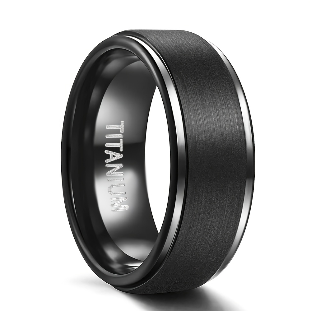 TEMU 1pc Men's Wear 8mm Titanium Steel Ring, Black Ring, Fashion Jewelry Gift