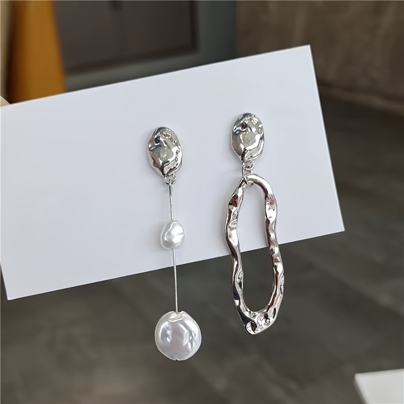 Vintage Irregular Baroque Style Asymmetric Exaggerated Minimalist Versatile Long Stud Earrings