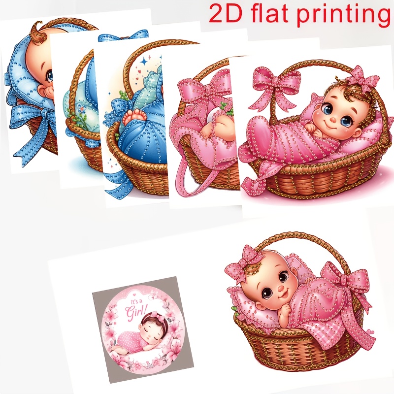 TEMU Originele Innovatie 6 stuks 2D Platte Print Seizoensgebonden Schattig Baby Thema Diamant Schilderen Wenskaarten - Multi- Bedankkaart Set met 6