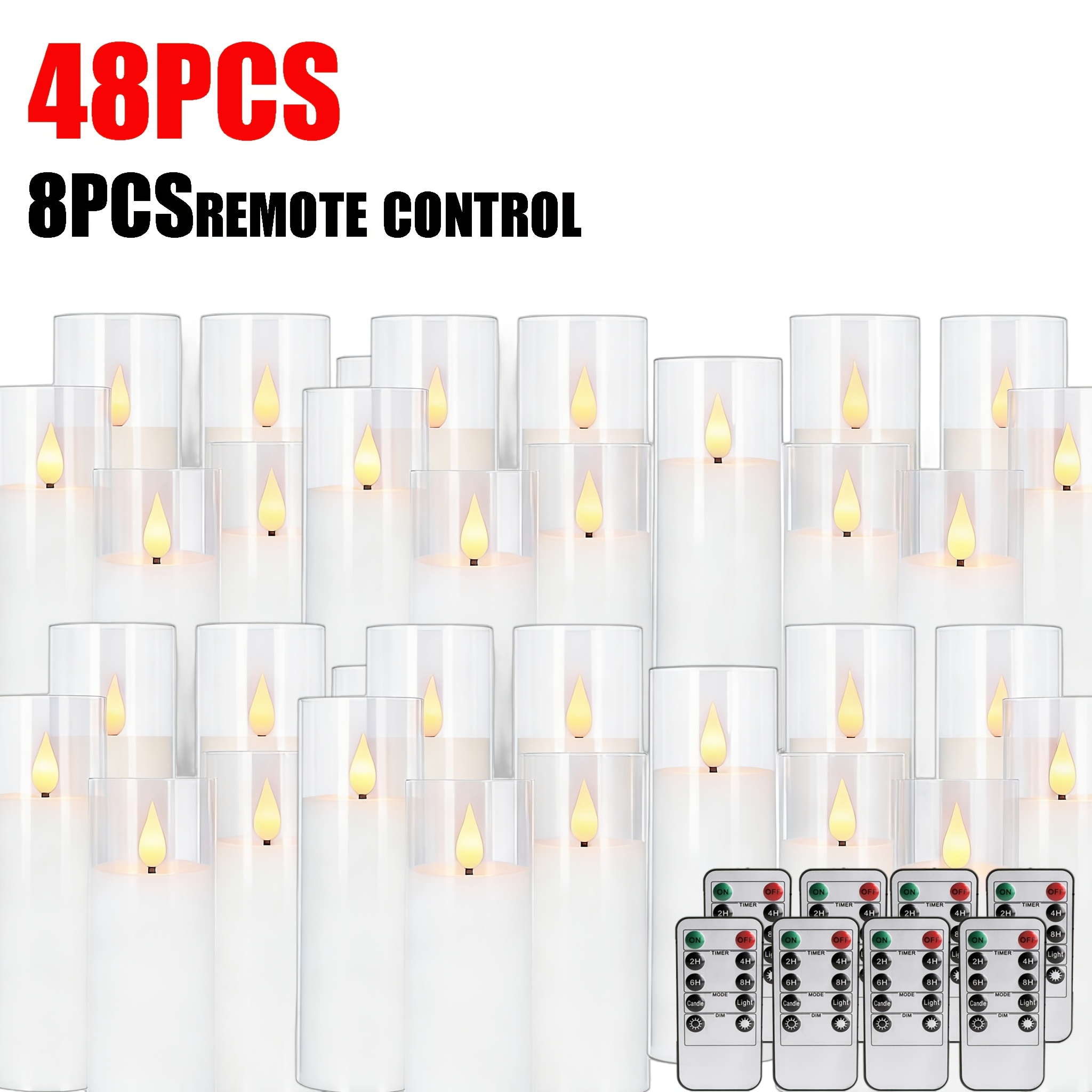TEMU Halloween Christmas 48 Acrylic Transparent Flameless Led Candle Lights, White And Ivory Combination Candles, 3 Sizes, 10 Key Remote Control And