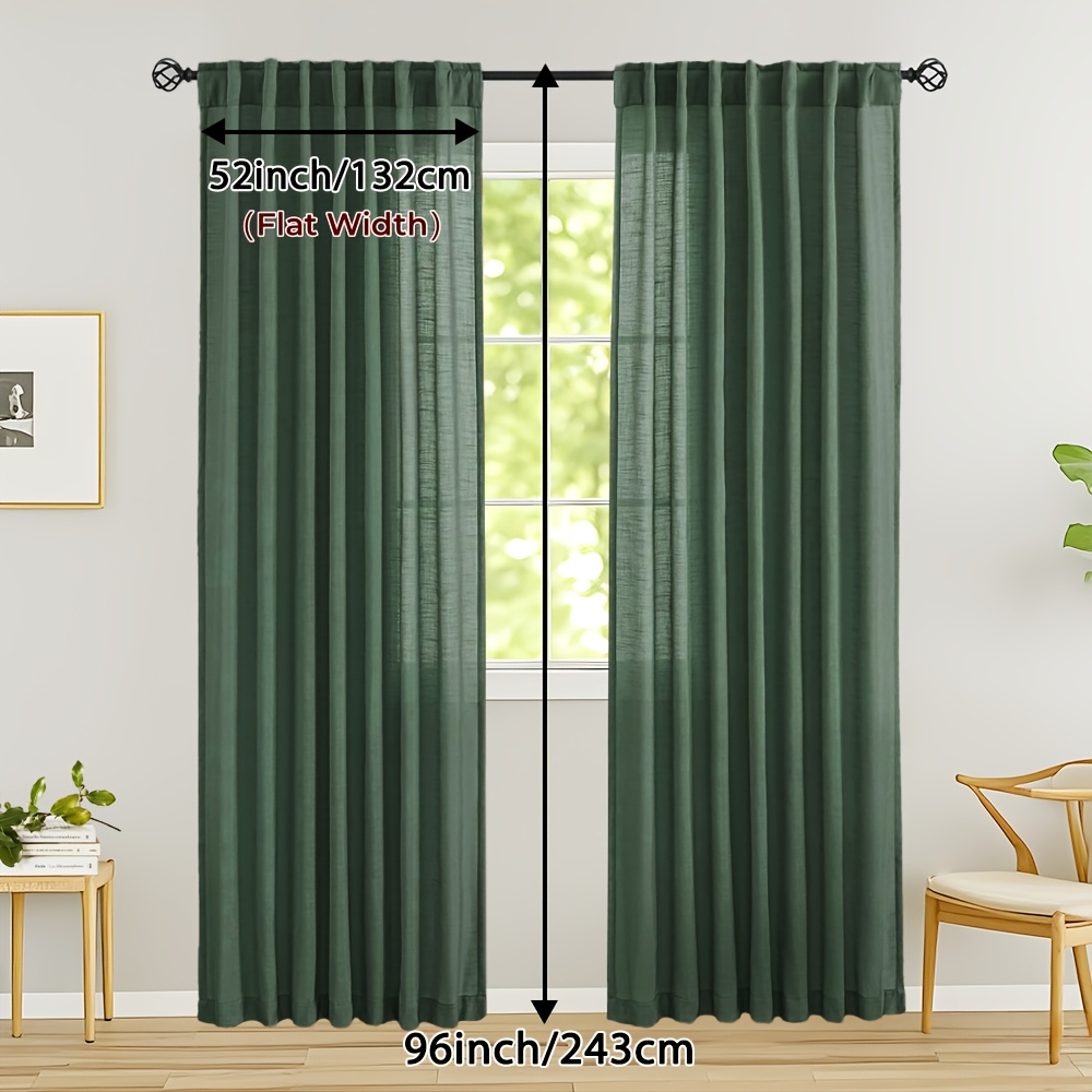 Image of 2pcs Flax Weave Linen Sheer Curtains For Living Room Bedroom, Privacy Multifunctional Back Tab Semi-sheer Transparent Drapes, Adjustable Light Filtering For Room