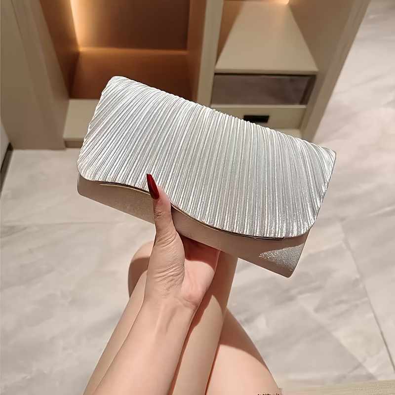 TEMU New European And Women's Satin Pleated Evening Bag, Bridal Wedding Bag, Versatile Banquet Shoulder Bag, Crossbody Bag For