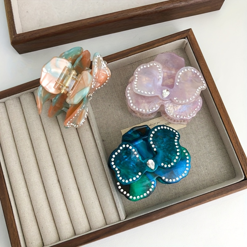 1pc bohemian floral   hair clip acetate marble glitter hairpin with sparkling   medium size hair accessories for women beach travel party valentines gift   teal   red cute hair accessories luxury aesthetic vibrant   Product details 1