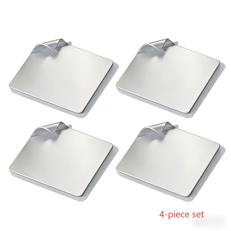 TEMU 4pcs Dessert Plate, Cake Plate, Coffee Tray, Sushi Plate, Snack Plate, Sus 304 Stainless Steel, Sturdy And Durable Plate, Square Plate, Suitable