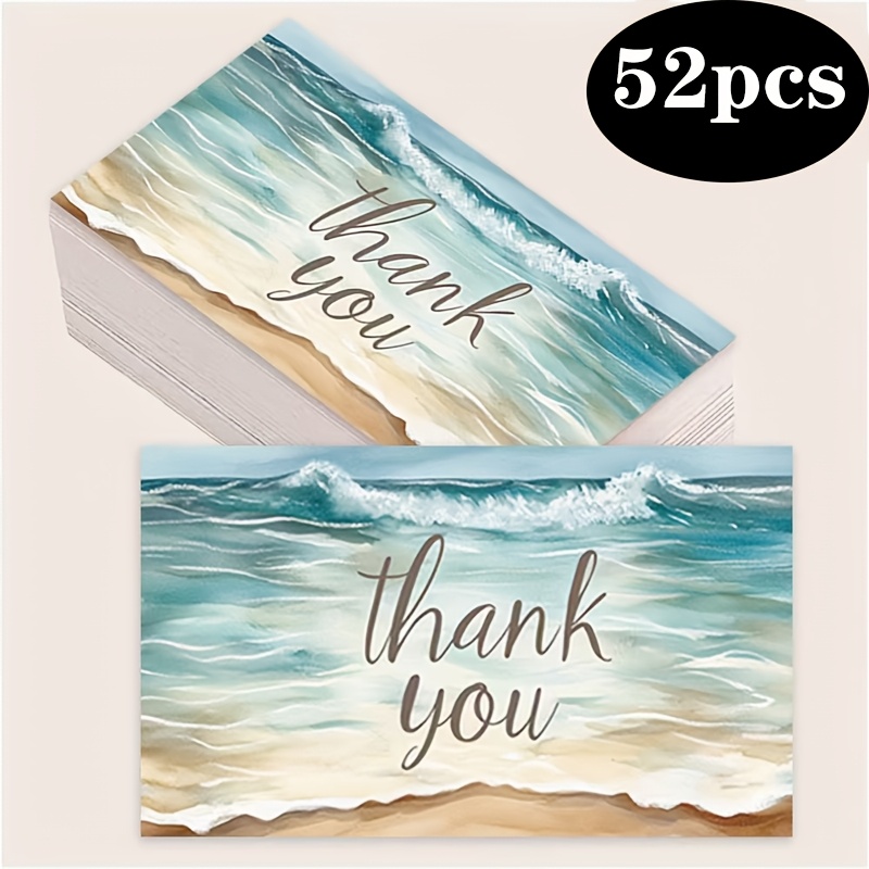 TEMU 52pcs, Ocean Beach Thank You Cards, Greeting Cards, Small Business Cards, Gift Packaging Labels, Gift Decoration Cards, Expressing Gratitude,