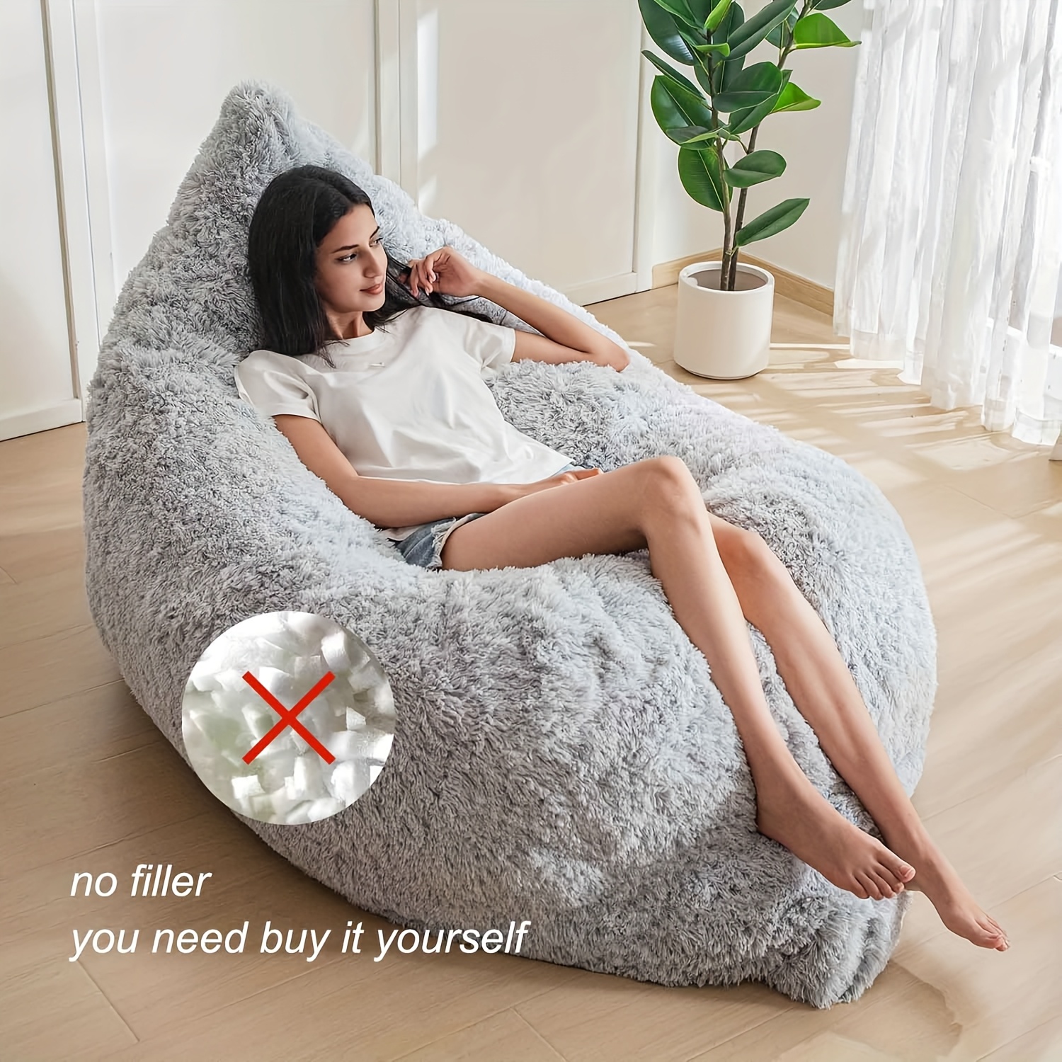 Large Grey Bean Bag Chair Bed - No-Fill Floor Sofa Bed for Adults &, Soft Bean Bag with Durable Cover, Multi-Use Bedroll for Floor Sleeping, Guest Bed, Room, Dorm - Machine Washable (No Assembly Required)