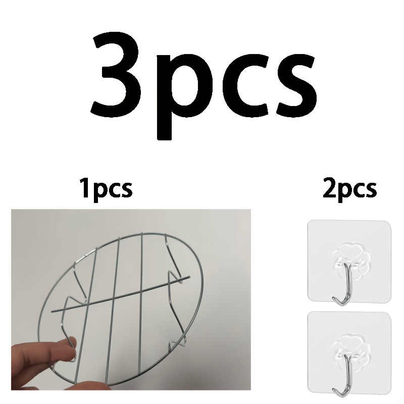TEMU 3pcs Set | 1 Thickened Stainless Steel Support Rack And 2pcs Free Hooks. Multifunctional Round Pot Rack, Versatile Support Net For Home And