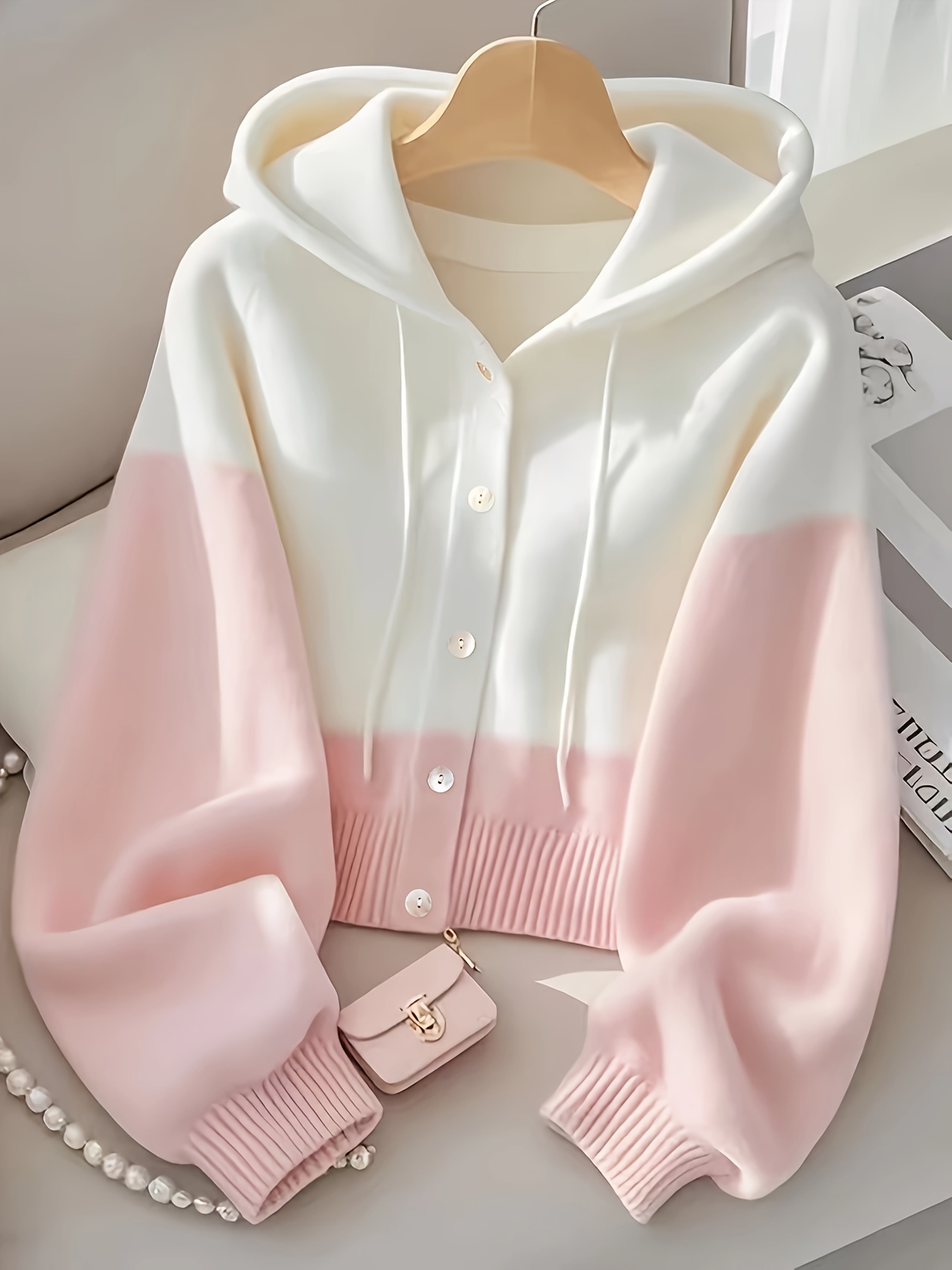 korean style pink   hooded sweater womens spring and autumn   reducing lazy long sleeved loose top  