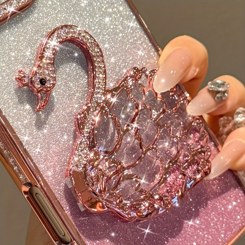 TEMU Flowing Sand Swan Diamond-encrusted Phone Holder Is Compatible With Iphones, For , For Xiaomi Devices, And Many Other Premium Flowing Sand Swan