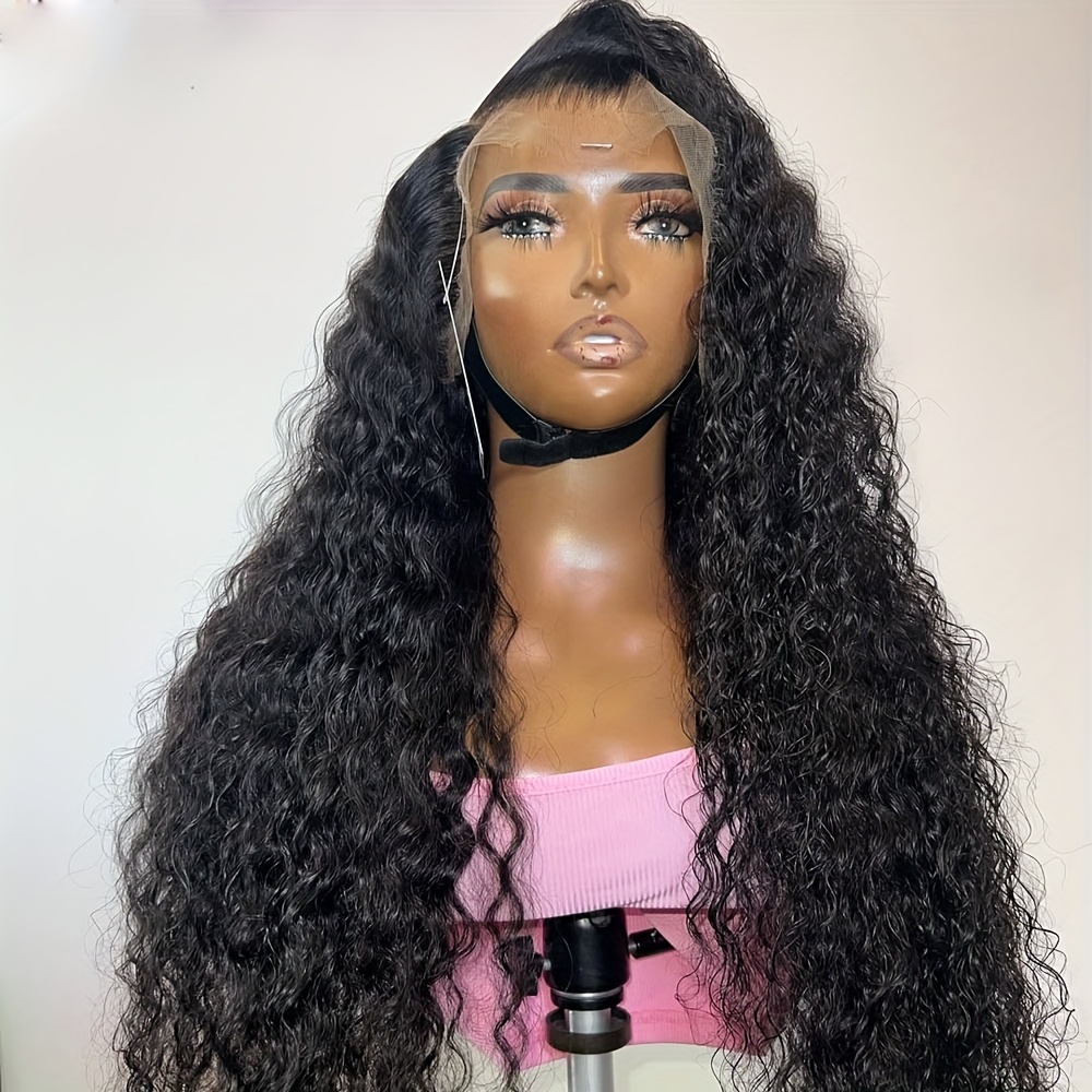 Image of Super Long Curly Wave Lace Front Wigs For Women 13*4 Inch Deep Curly Synthetic Lace Wig Heat Resistant Fiber Loose Deep Curly Wigs Preplucked Hairline Glueless Lace Front Wig For Daily Party Use