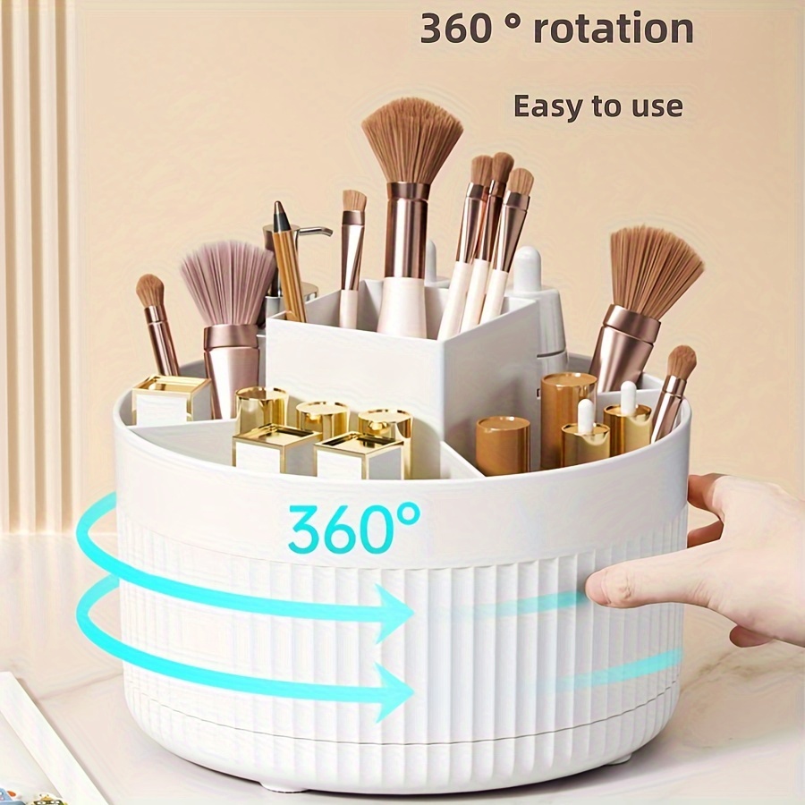 TEMU 1pc Multifunctional Desk Organizer - Rotating Pencil Holder, Lightweight Stationery Cup With Rotation, Plastic Desktop Storage For Makeup Brushes, Office Supplies, Party And Festival Decor