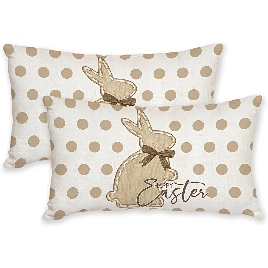 

2-pack Rustic Farmhouse Easter Bunny Pillow Covers, 12x20 Inch, , Machine Washable, Zippered, Woven Decorative Cases For Home Sofa Couch, Holiday Decor