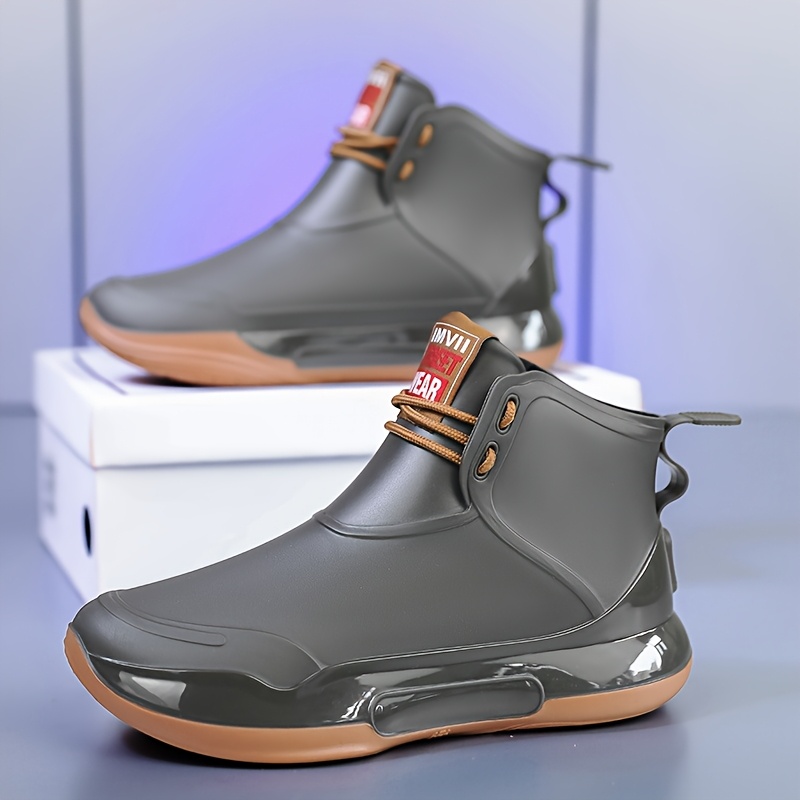 unisex high quality rain boots   non slip shoes with cushioned eva insole lightweight pvc construction low cut footwell for men women ideal for commuting gardening construction travel black with red accents easy   high quality boots construction footwear sleek footwear fabric lined interior 1