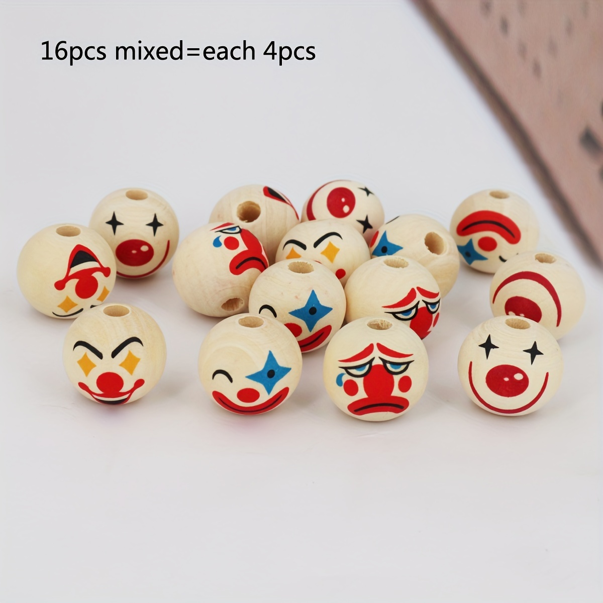 16pcs 20mm Smiling Clown Wooden Beads - , & Keychain Crafting Supplies, Perfect For Handmade Decorations Pendants For Jewelry Making Charms For Jewelry Making