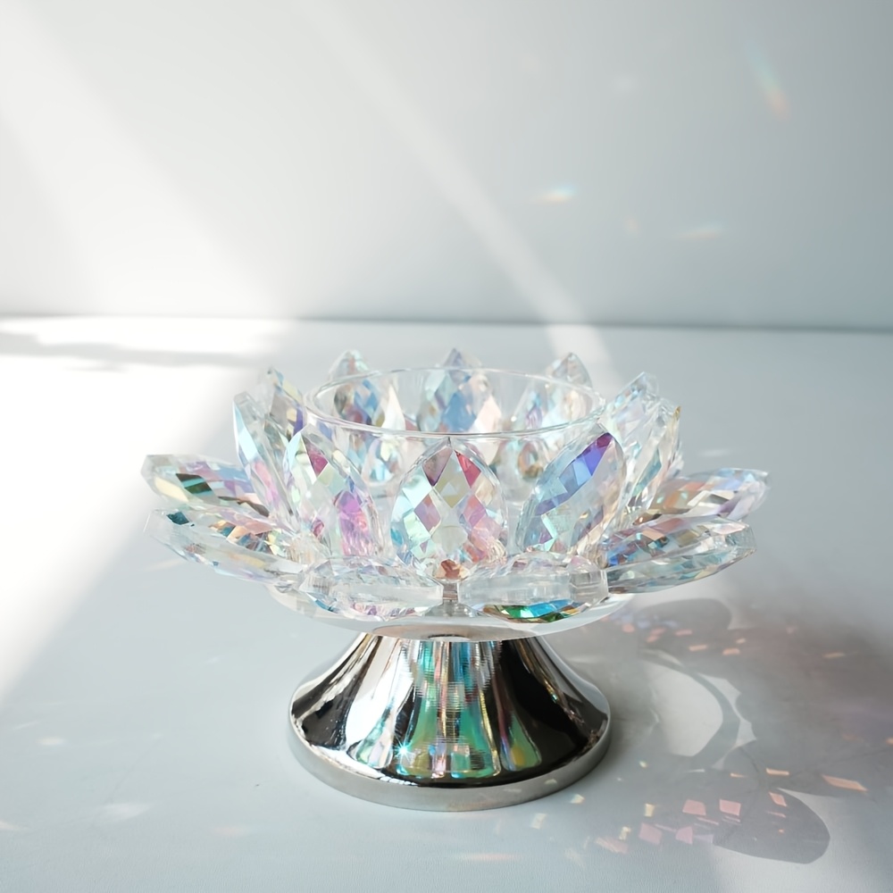 TEMU A Delicate High-end Metal Base Plated Colored Crystal Candlestick Holiday Celebration Birthday Party Wedding Decoration Candlestick Ornaments