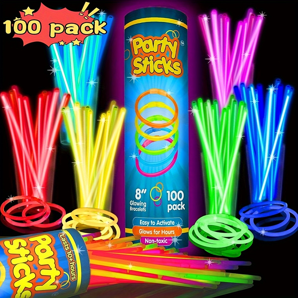 Paquete de 36 pulseras de 6 colores con varillas brillantes, suministros de  fiesta para niños y adultos que brillan en la oscuridad, pulseras LED