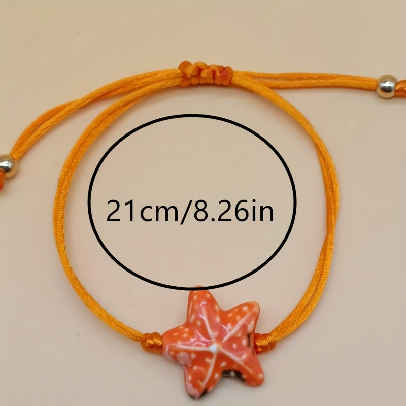 Colorful Ceramic Starfish Charm Bracelet with Orange and Pink Beads