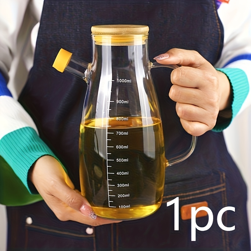 TEMU 1pc Household Kitchen Glass Oil Jar Leakproof Oil Control Large Soy Sauce Bottle Vinegar Bottle Oil Jar Oil Tank