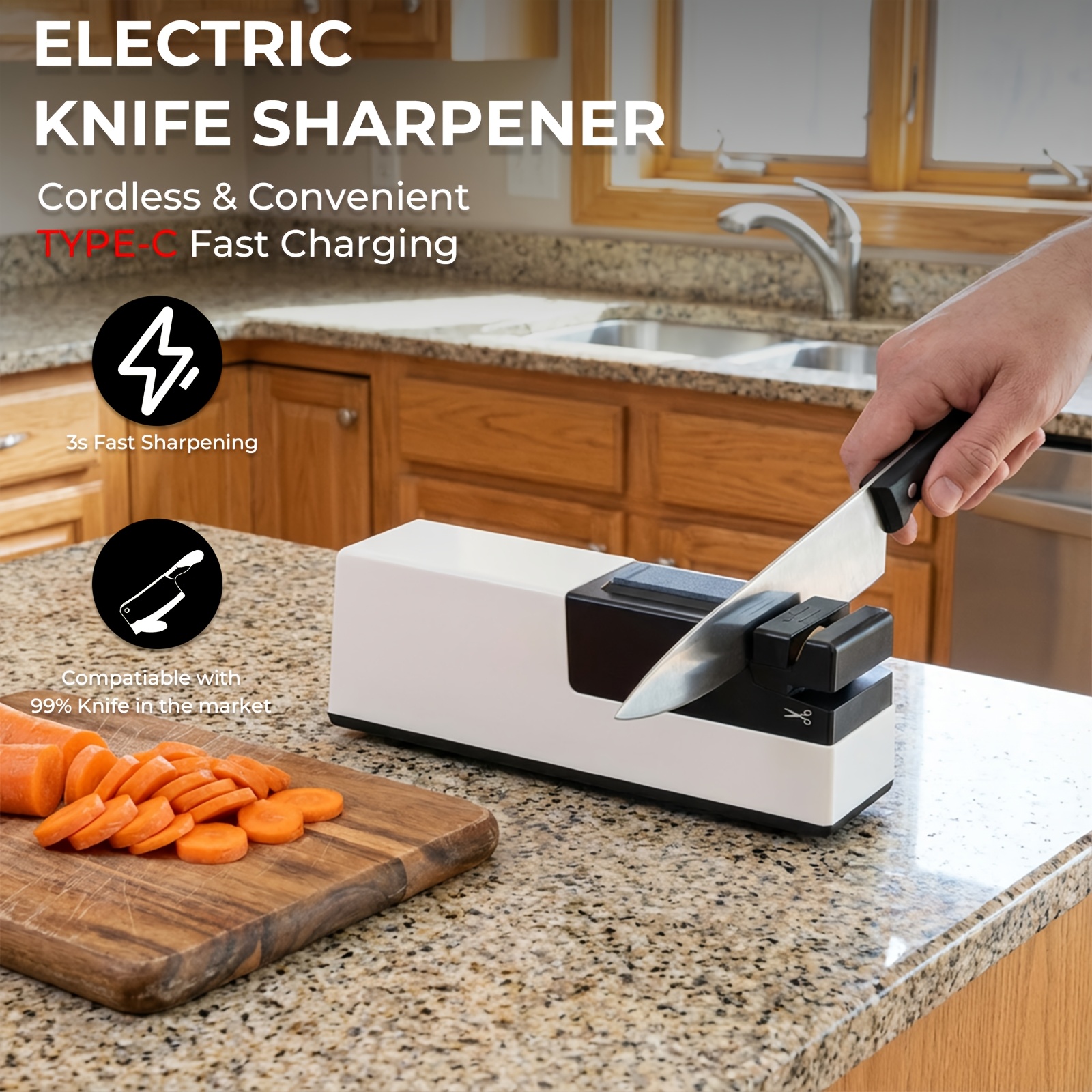 Electric Kitchen Sharpener, Usb Rechargeable, 1300mah, Automatic Kitchen Sharpener Sharpening & Polishing, Electric Sharpening Tool Repair, Restore, Polishing Kitchen Tool