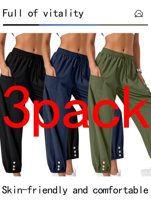 the 2025 new 3pcs loose high waisted and linen pants 9 inch pants wide leg unisex pants with pockets for convenient going out casual trousers with a loose fitting waist