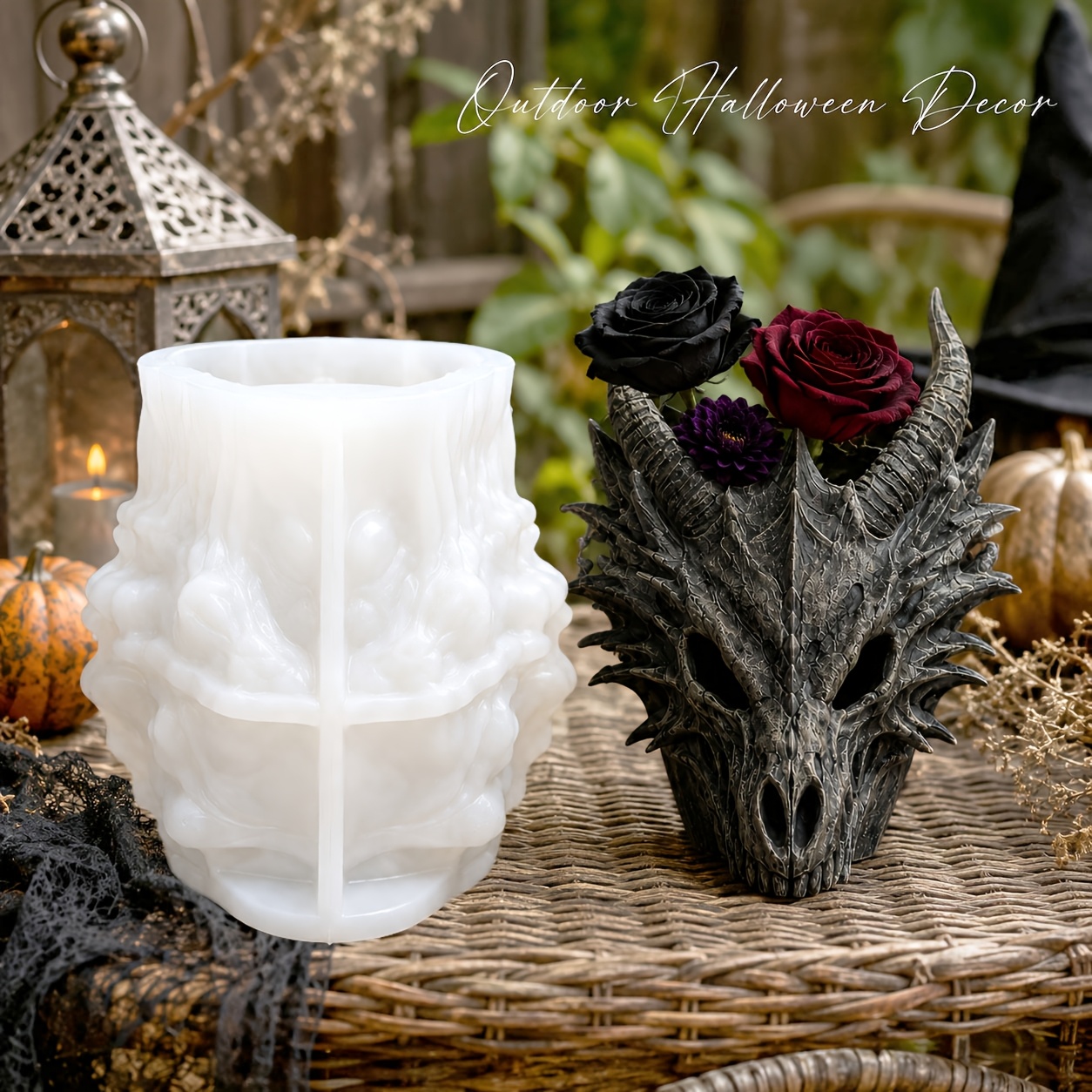 TEMU Moule en silicone-résine, Moule en silicone pour pot de fleur de crâne de dragon, Moule magique de crâne de dragon, Moule de coulée polyvalent