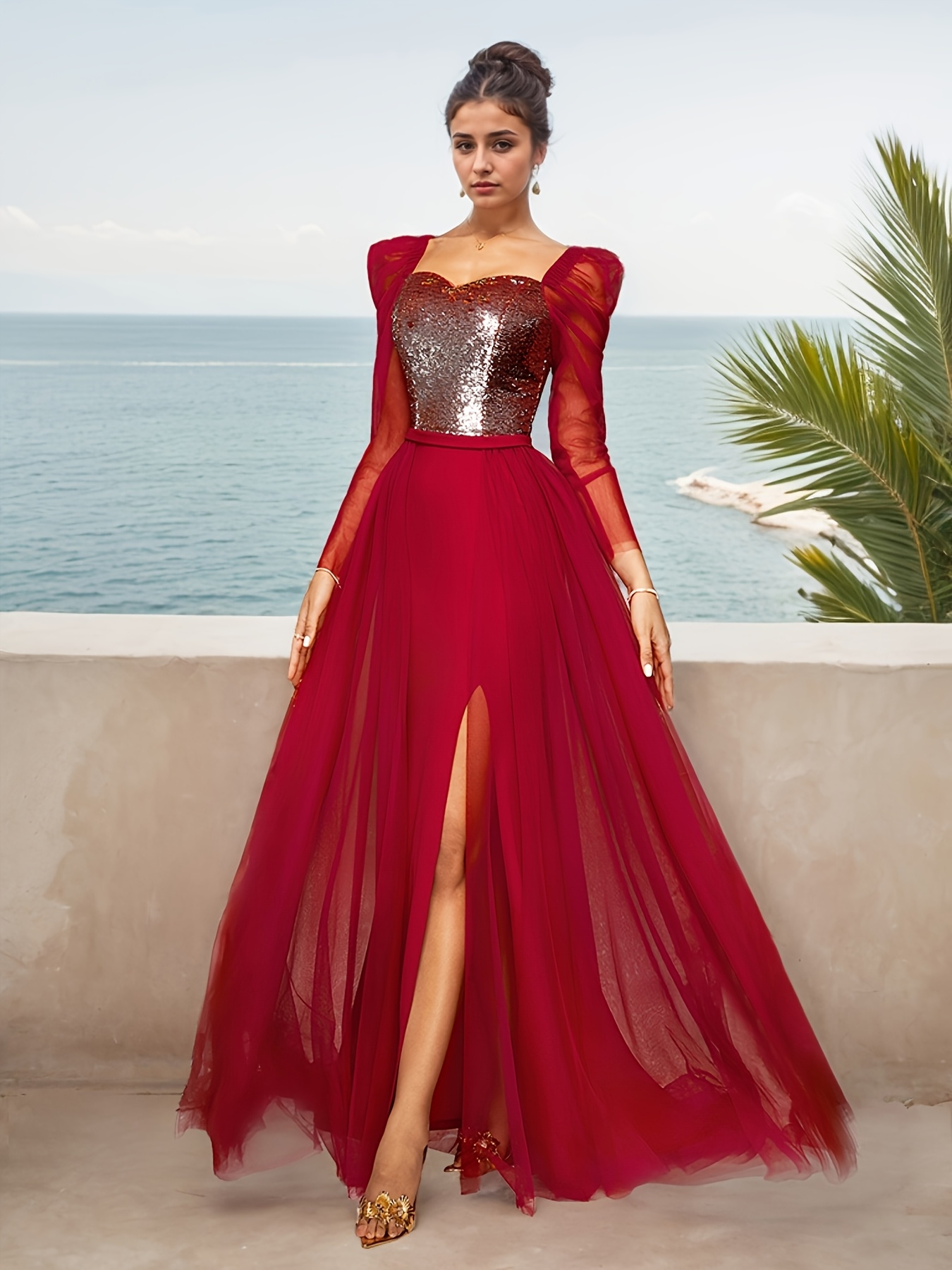 green emerald velvet dress Chic A-line One Shoulder Red Long Prom Dresses Elegant Sequins Evening  Dress sew0219 main image 0