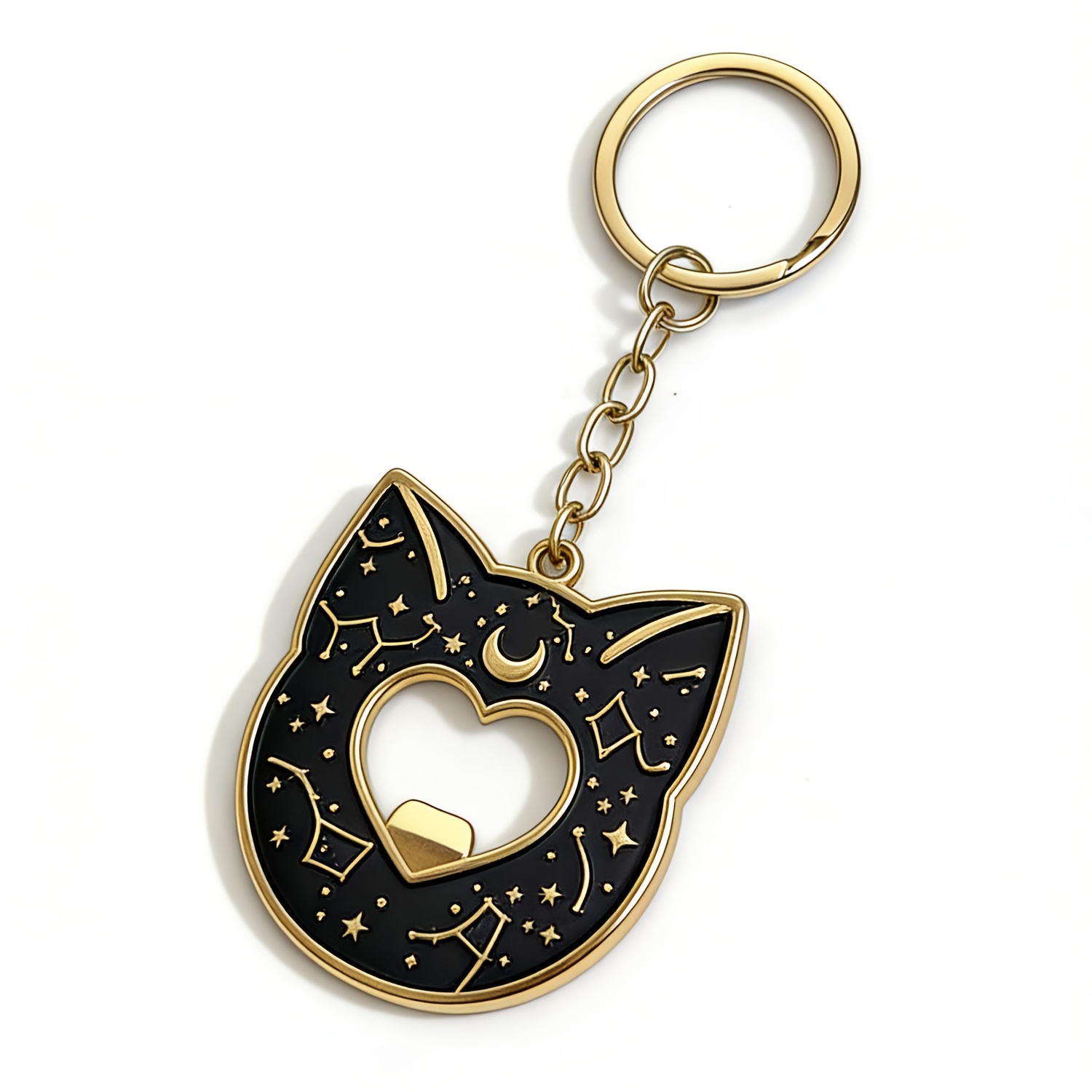 TEMU 1pc Cat-shaped Keychain With Built-in Bottle Opener - Cute Kitten Constellation & Tailing Stars, Durable Metal Cat-themed Accessory Suitable For