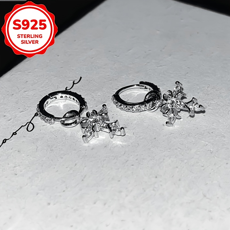 Women's S925 Silver Cross Pendant Earrings, Classic Design