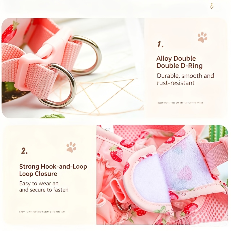 Cartoon Strawberry Print Pet Harness and Leash Set